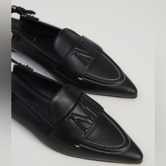 New Without Box Max Mara Black Leather Slingbacks Size: EU39 US8.5 Spring - Picture 1 of 15